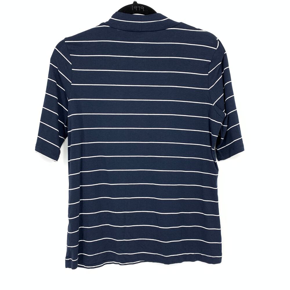 Banana Republic Timeless Mock Neck Half Sleeve T-Shirt Navy White Striped NEW - Picture 2 of 6